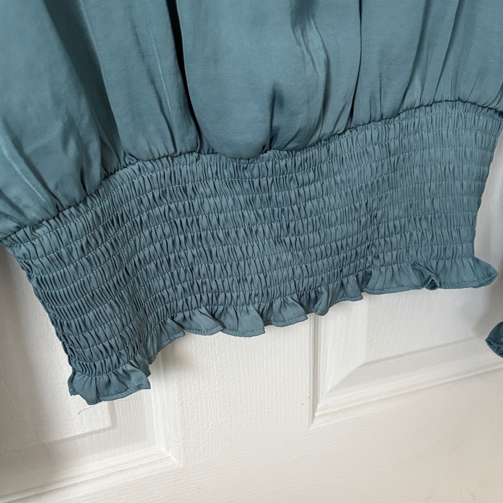 Glam Women’s Teal V Ruffled Blouse - Picture 6 of 9